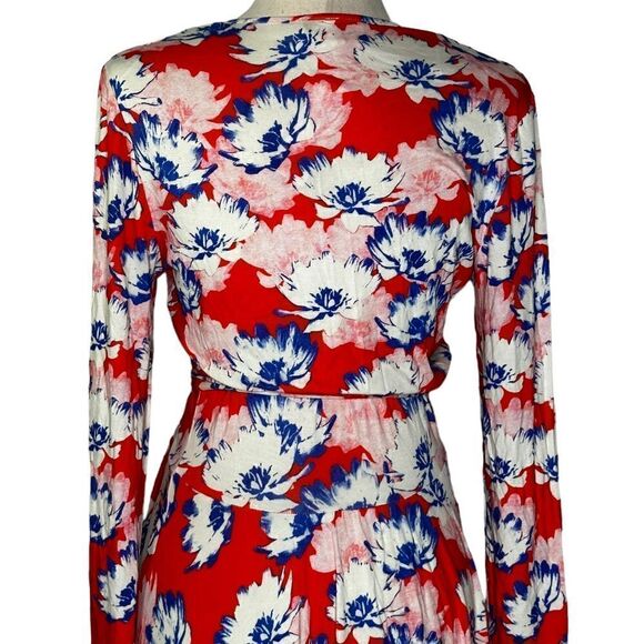 Yumi Kim Red Floral Running in Circles Midi Wrap Dress| Size S - Picture 6 of 8